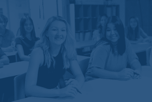 photo of students with blue overlay