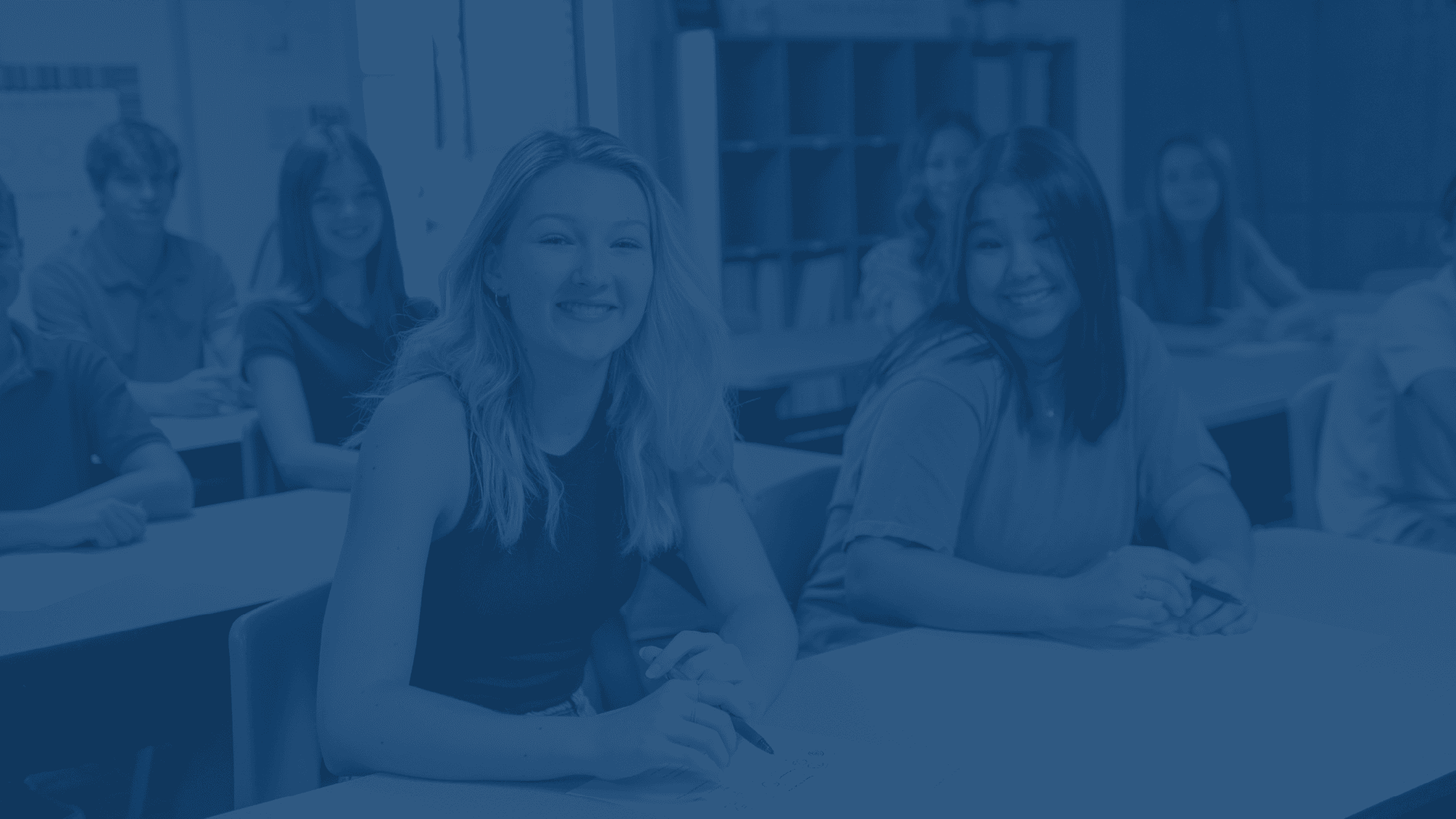 photo of students with blue overlay